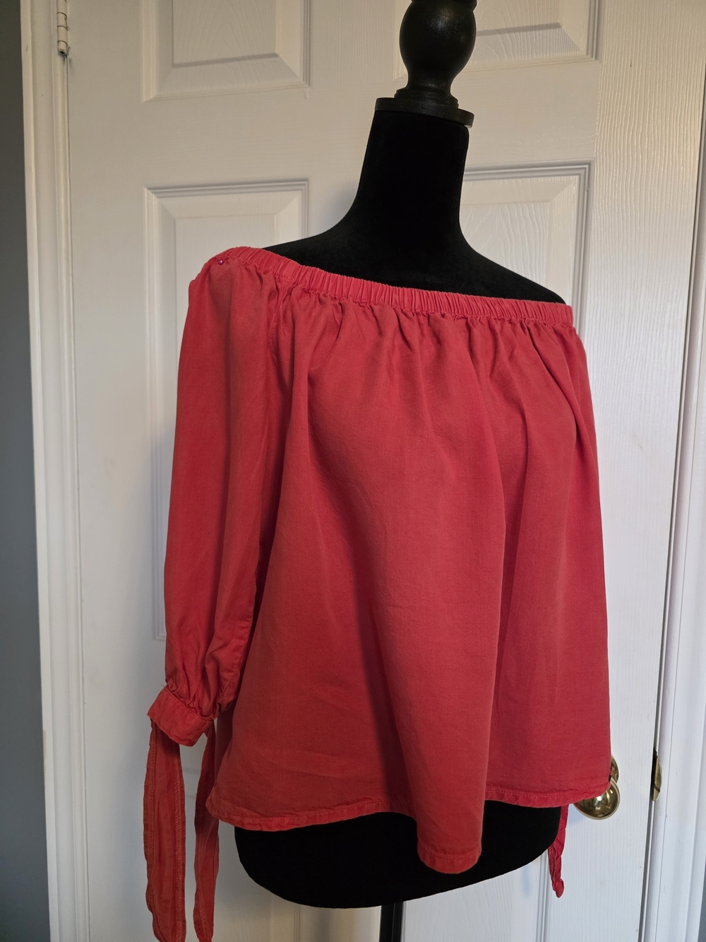 Superdry Red Off Shoulder Top | Tie Sleeve Blouse |‎ Small